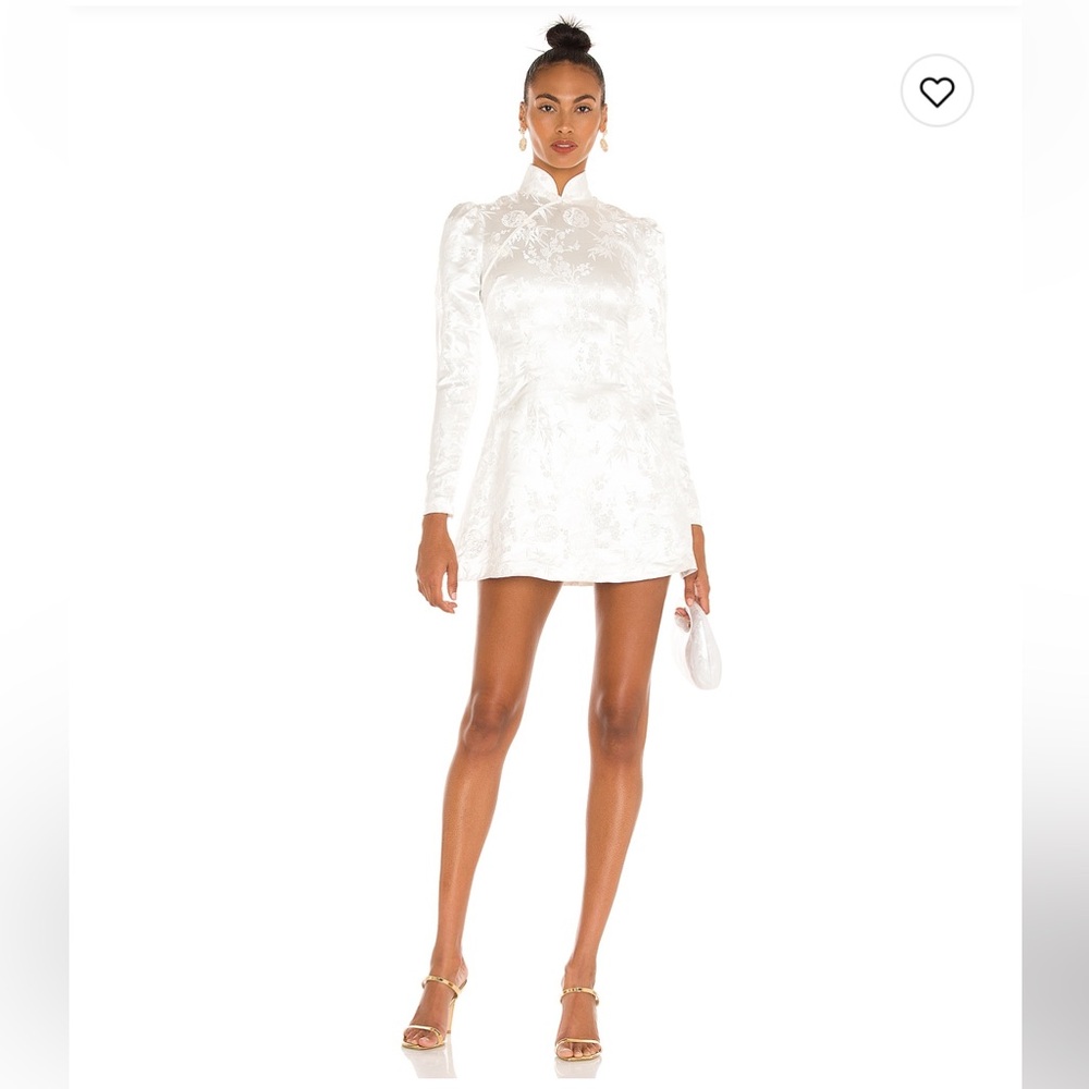 Sau Lee Joyce Chinese Jacquard Mini Dress in Ivory Elegant Long Sleeve Dress